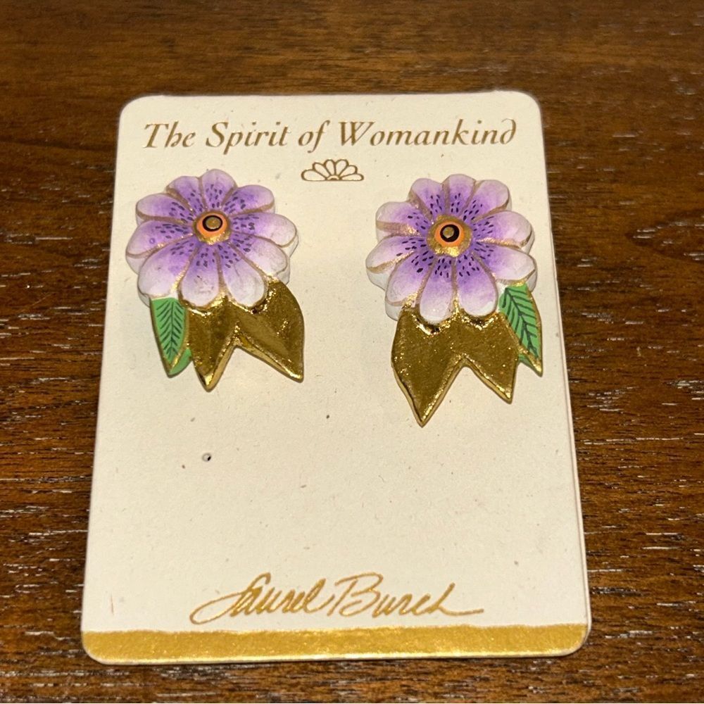 New, Laurel Burch Spirit of Womankind Flower Hand Painted Pierced Earrings - Picture 1 of 5